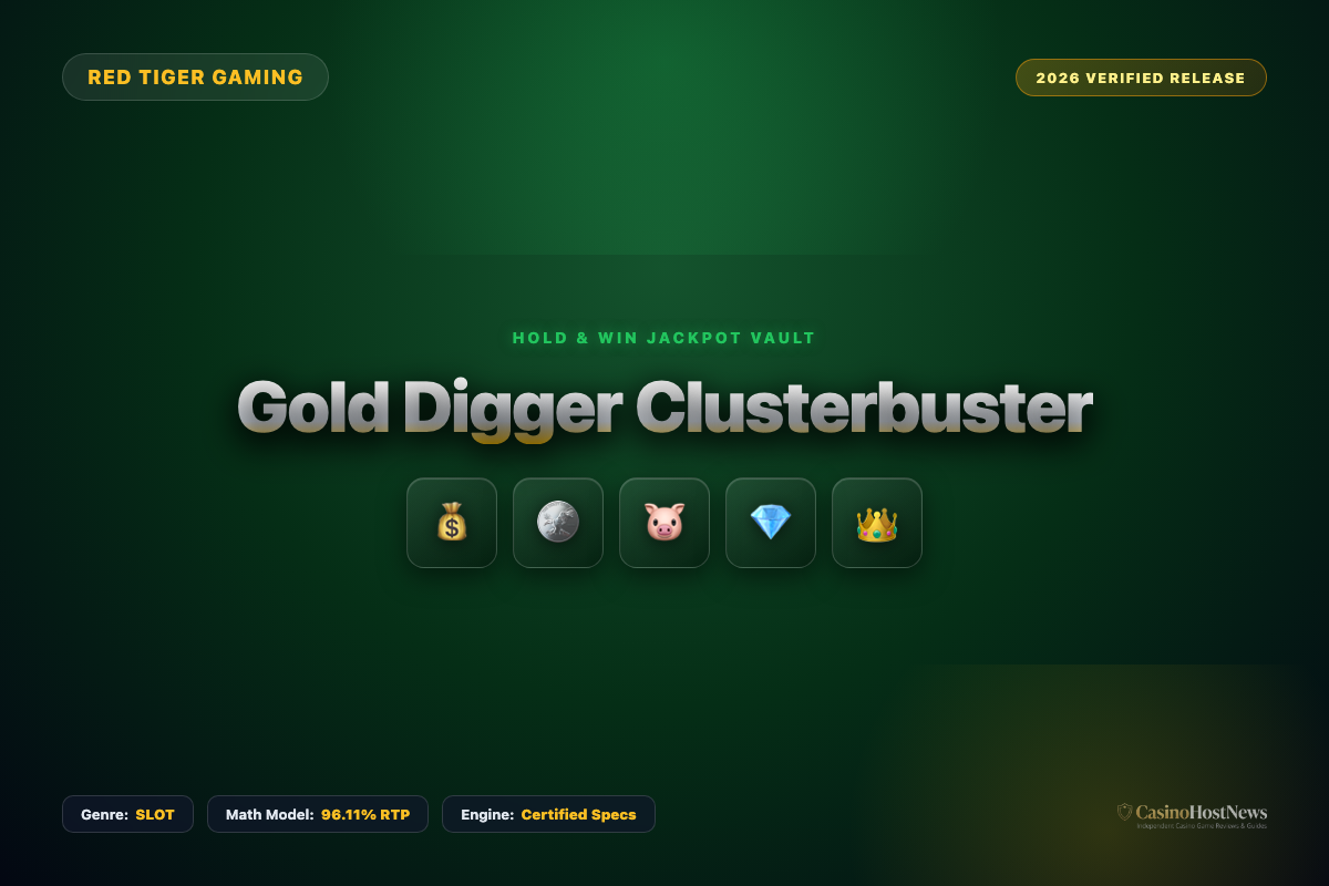 Gold Digger Clusterbuster online slot review and verified math model by red tiger-gaming