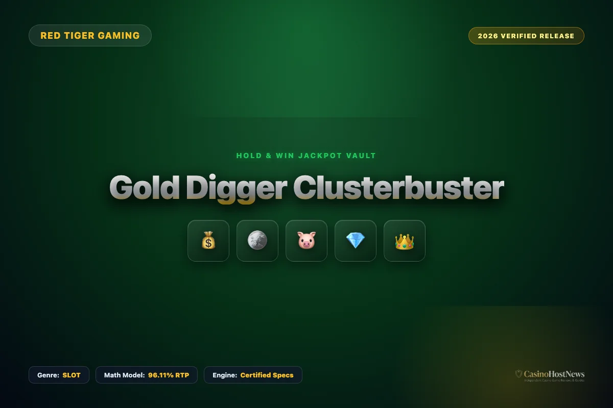 Gold Digger Clusterbuster online slot review and verified math model by red tiger gaming